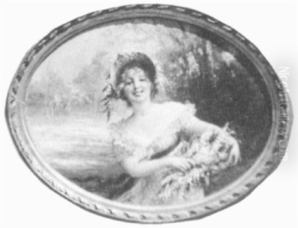 Girl With Basket Of Flowers Oil Painting by Eugene Auguste Francois Deully