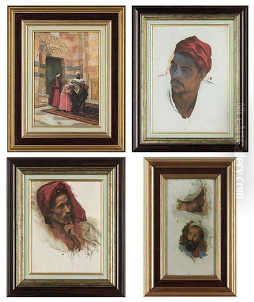 The Arrival Of The Sheik (+ 5 Others (studies); 6 Works) Oil Painting by Ludwig Deutsch