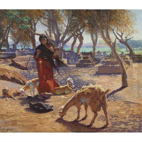 The Young Goat Herder Of Shobrah, Egypt Oil Painting by Ludwig Deutsch