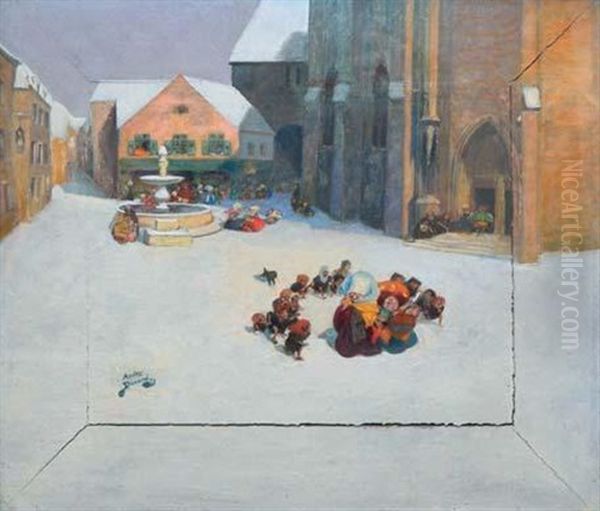 Mages Et Lutins Sur La Place De L'eglise Oil Painting by Andre Devambez