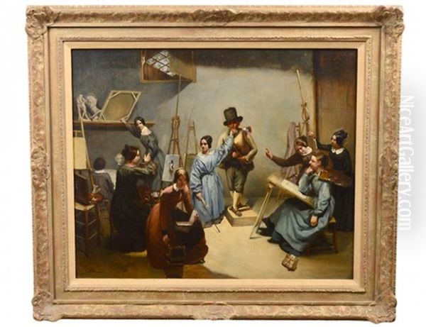 The Woman's Art Club Oil Painting by Achille-Jacques-Jean-Marie Deveria