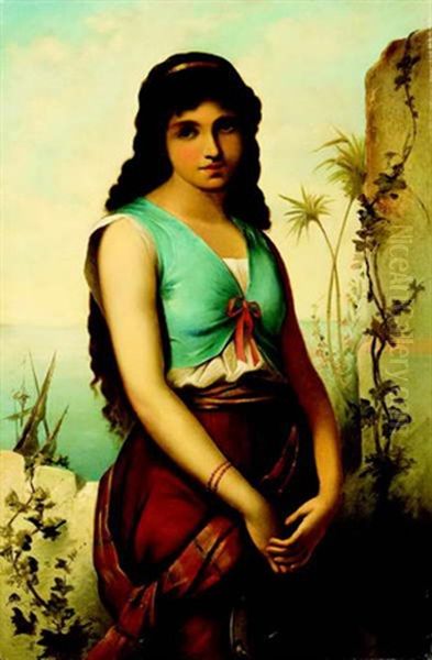 Genc Kiz Portresi Oil Painting by Achille-Jacques-Jean-Marie Deveria