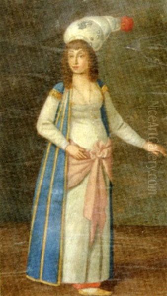 Portrait De Femme En Pied Dans Un Costume Oriental Oil Painting by Achille-Jacques-Jean-Marie Deveria