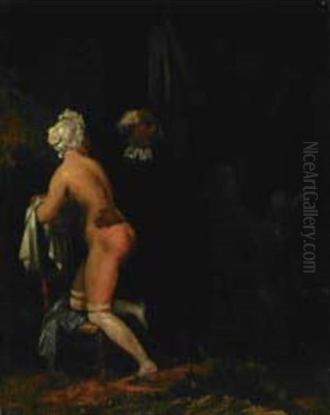 Erotische Szene In Der Bibliothek Mit Einer Jungen Zofe Oil Painting by Achille-Jacques-Jean-Marie Deveria