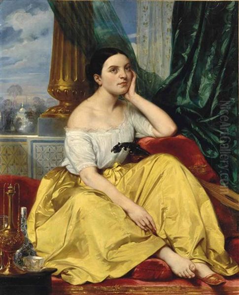 Portrait Presume De Laure Deveria Oil Painting by Eugene Francois Marie Joseph Deveria