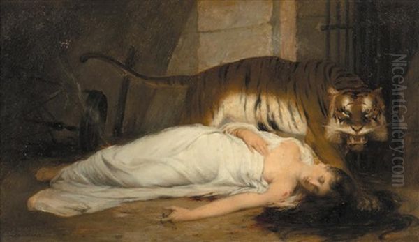 Une Martyre Oil Painting by Eugene Francois Marie Joseph Deveria