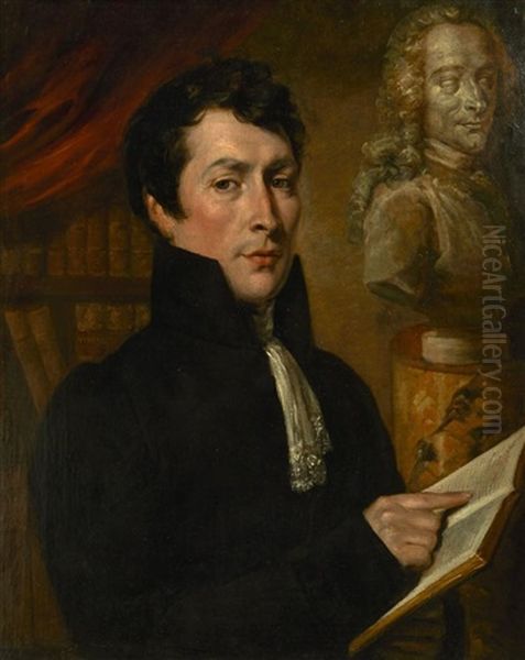 Portrait D'un Bibliophile Oil Painting by Eugene Francois Marie Joseph Deveria