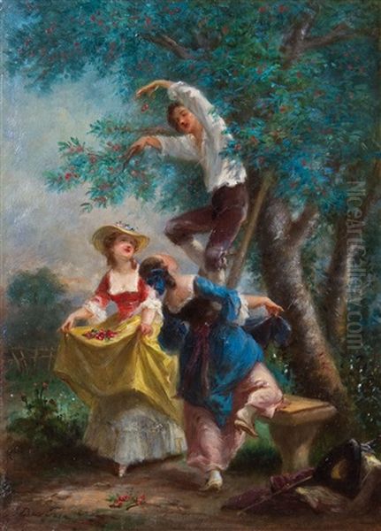 Les Cerises Oil Painting by Eugene Francois Marie Joseph Deveria