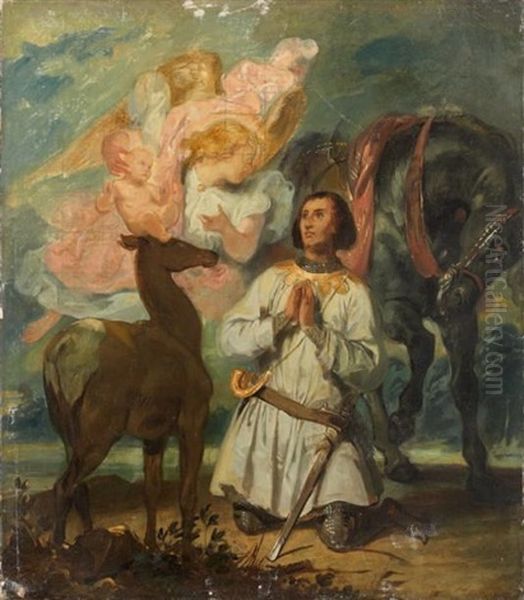 Saint Hubert Oil Painting by Eugene Francois Marie Joseph Deveria