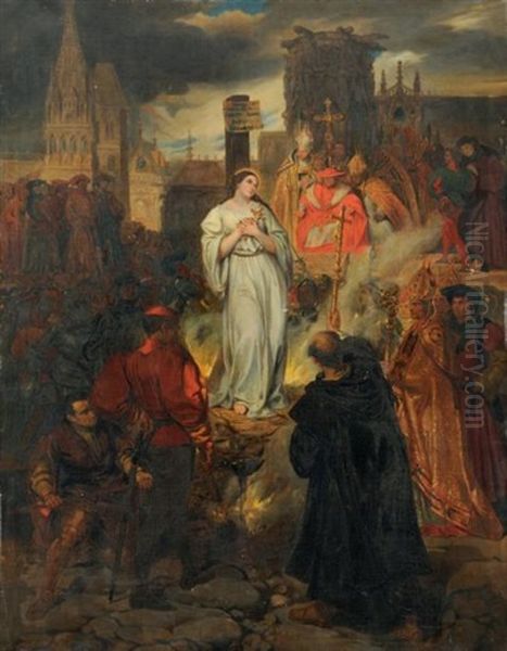 Etude Pour La Mort De Jeanne D'arc (study) Oil Painting by Eugene Francois Marie Joseph Deveria