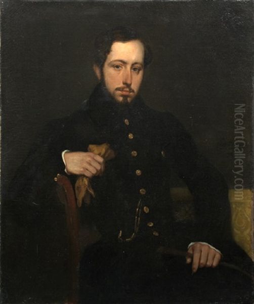 Portrait Of Antoine Julien Meffre-rouzan Oil Painting by Eugene Francois Marie Joseph Deveria