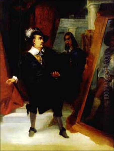 Cromwell Decouvrant Le Portrait De Charles 1er Par Van Dyck Oil Painting by Eugene Francois Marie Joseph Deveria