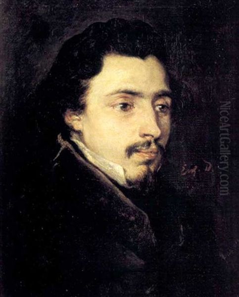 Portrait D'eugene Delacroix (?) Oil Painting by Eugene Francois Marie Joseph Deveria