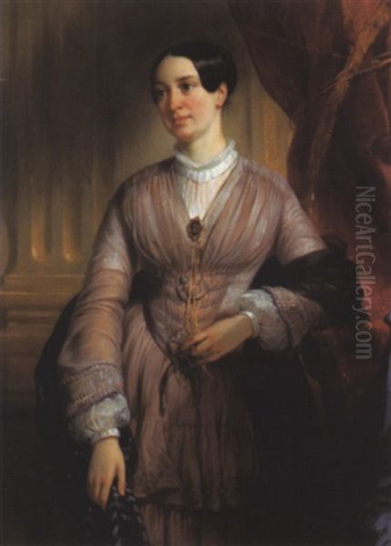 Portrait De Marie-eugenie Deveria, Fille De L'artiste Oil Painting by Eugene Francois Marie Joseph Deveria