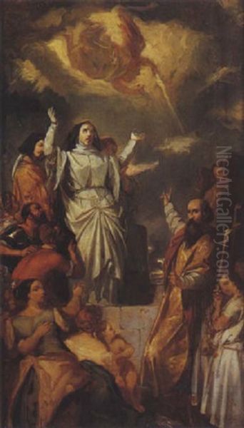 Gloire De Sainte Genevieve Oil Painting by Eugene Francois Marie Joseph Deveria