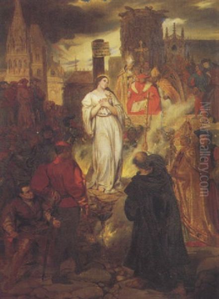 Etude Pour La Mort De Jeanne D'arc Oil Painting by Eugene Francois Marie Joseph Deveria