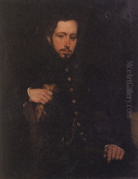 Portrait Of French Military Officer Oil Painting by Eugene Francois Marie Joseph Deveria