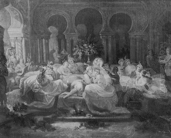 Souper Oriental Oil Painting by Eugene Francois Marie Joseph Deveria