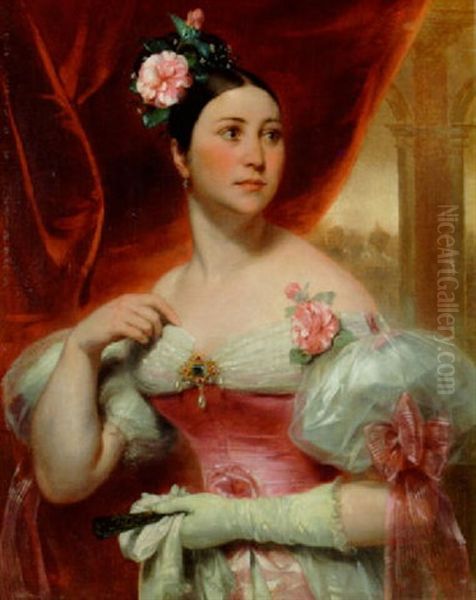 La Loge De Theatre Oil Painting by Eugene Francois Marie Joseph Deveria