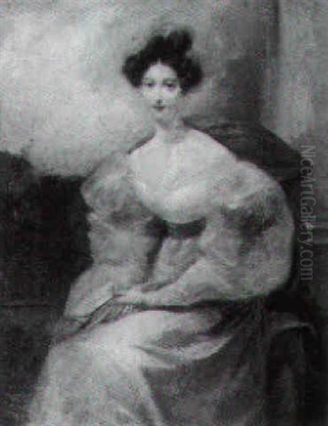 Femme Assise Oil Painting by Eugene Francois Marie Joseph Deveria