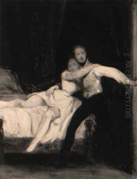 Le Verrou Oil Painting by Eugene Francois Marie Joseph Deveria