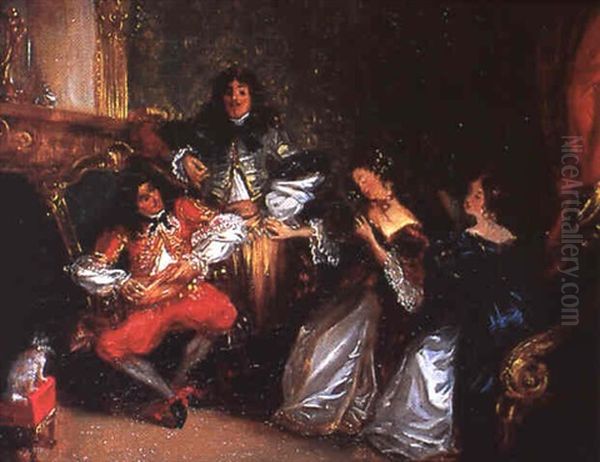 Scene De Lecture Chez Moliere Oil Painting by Eugene Francois Marie Joseph Deveria