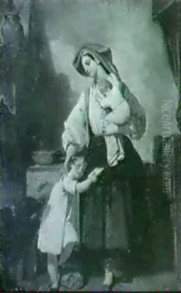 Une Jeune Famille Bearnaise Oil Painting by Eugene Francois Marie Joseph Deveria