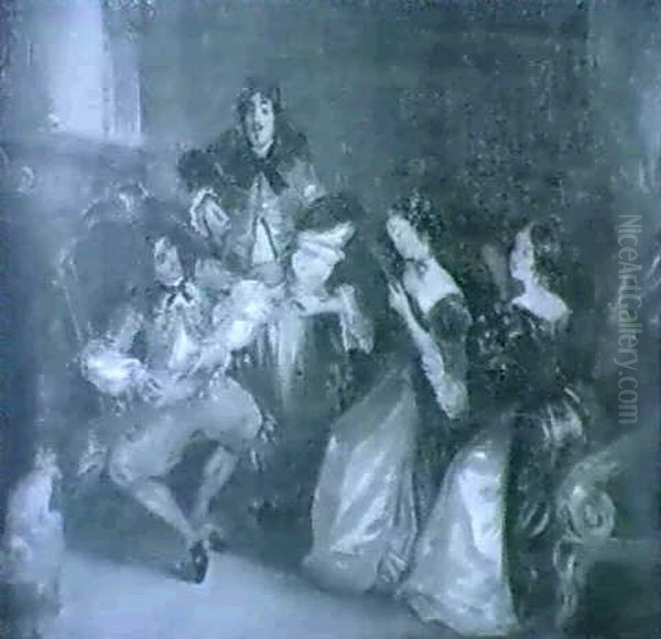 La Lecture De Moliere Oil Painting by Eugene Francois Marie Joseph Deveria