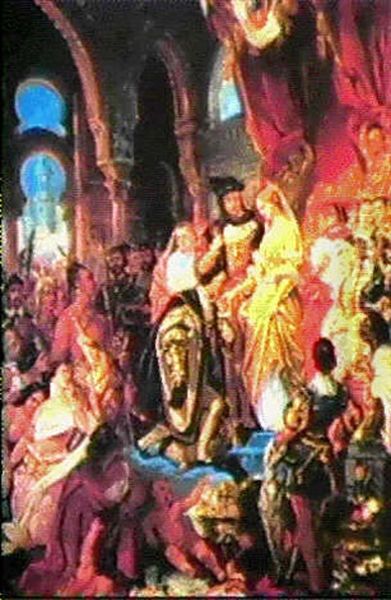 Le Retour De Christophe Colomb Oil Painting by Eugene Francois Marie Joseph Deveria