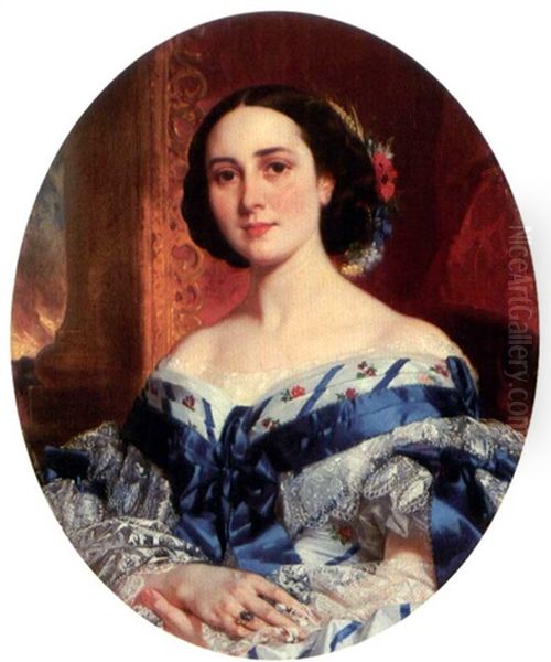 Portrait De Marie-lucie De Selle De Beauchamp Oil Painting by Eugene Francois Marie Joseph Deveria