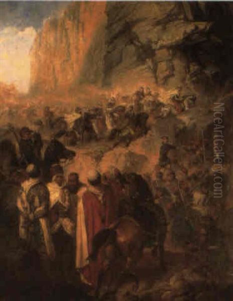 Scene De Bataille Oil Painting by Louis-Theodore Devilly