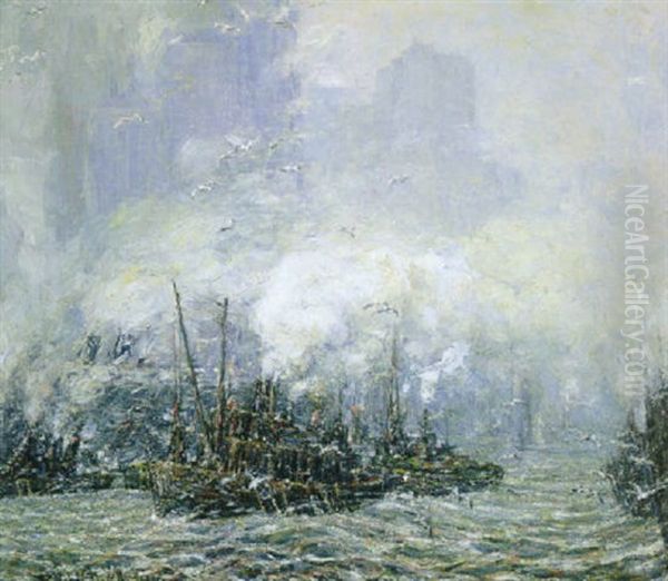 Coming Up The Harbor, New York City Oil Painting by Frederik Usher Devoll