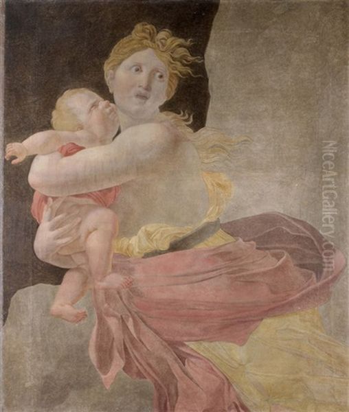 Phillo Et Son Fils Fuyant Le Danger D'etre Devore Par Un Lion Oil Painting by Anatole Devosge