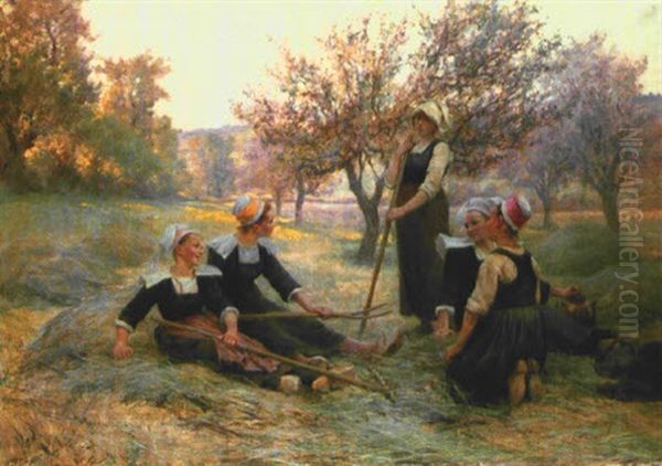 La Fin De La Journee Des Faneuses Oil Painting by Theophile-Louis Deyrolle