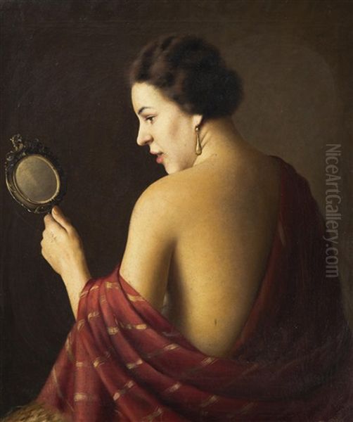 Lady With Mirror Oil Painting by Frantisek Xaver Diblik