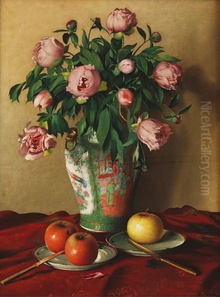 Pivonky Oil Painting by Frantisek Xaver Diblik