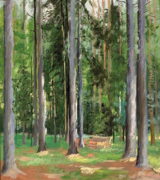 Waldstudie (+ Wiesenlandschaft, Smaller; 2 Works) Oil Painting by Frantisek Xaver Diblik
