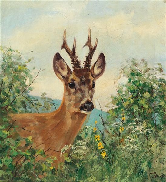 Reh Oil Painting by Erich Dichtl