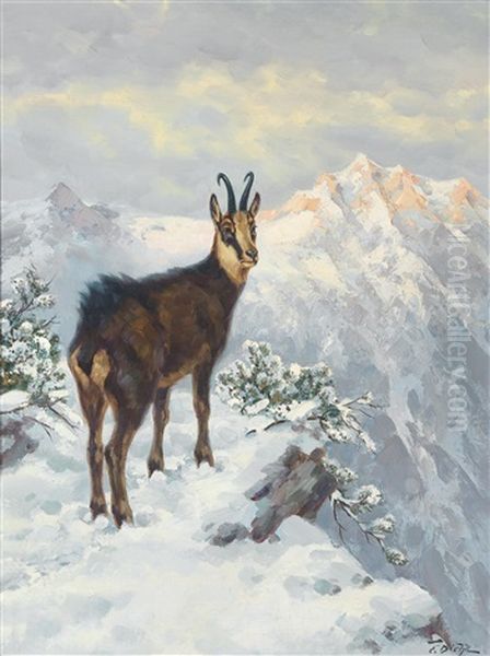 Gemse Mit Dem Blick In Die Ferne Gerichtet Oil Painting by Erich Dichtl