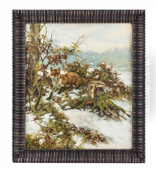 Fuchs Im Winter Oil Painting by Erich Dichtl