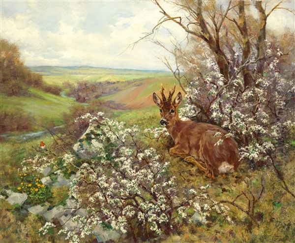 Platzbock Im Fruhling Oil Painting by Erich Dichtl