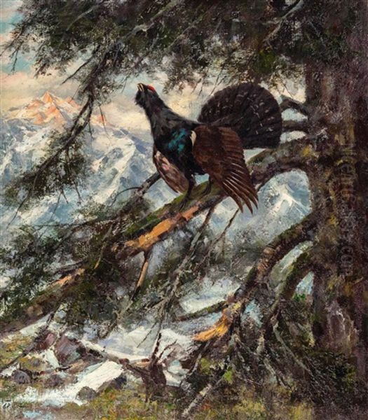 Balzender Auerhahn Oil Painting by Erich Dichtl