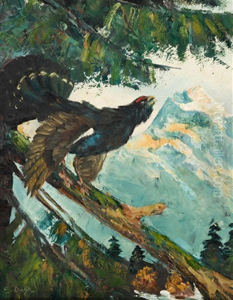 Balzender Auerhahn Oil Painting by Erich Dichtl