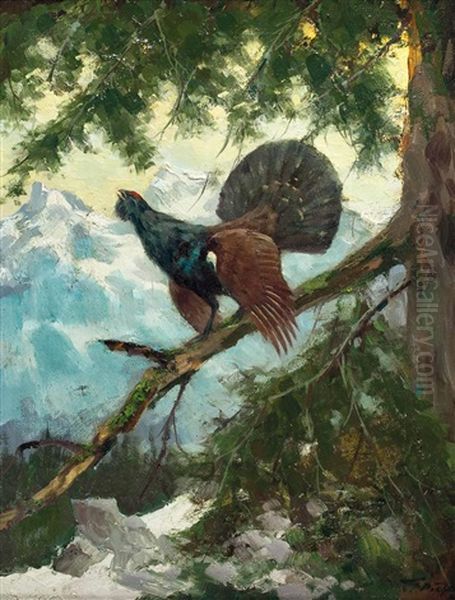 Balzender Auerhahn Oil Painting by Erich Dichtl