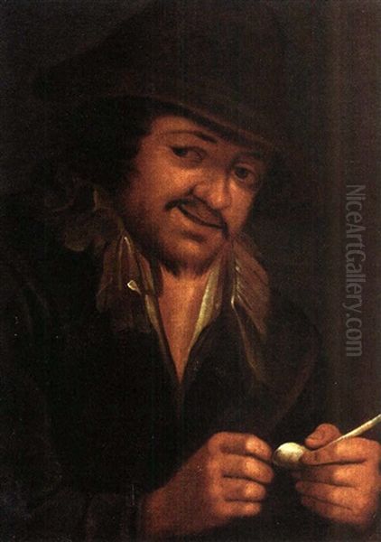 Portrait Eines Jungen Mannes Mit Tonpfeife Oil Painting by Martin Dichtl