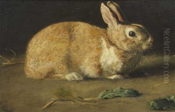 Feldhase Mit Kohlblattern Oil Painting by Georg Dickert
