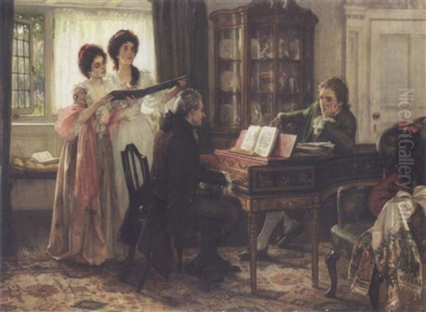 Sheridan At The Linleys Oil Painting by Margaret Isabel Dicksee