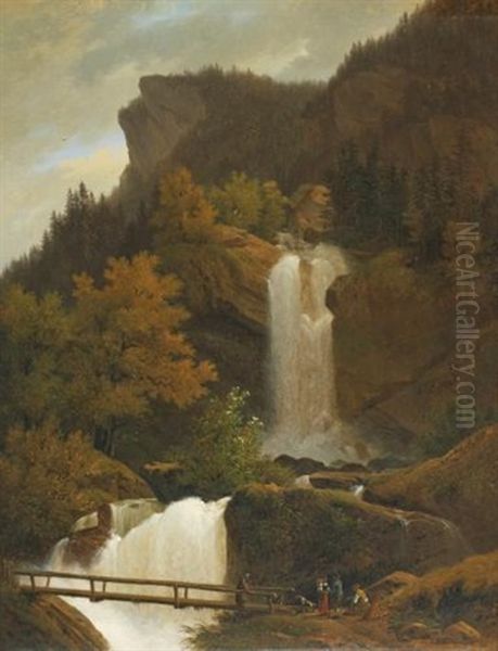 La Cascade Du Wandel Pres De Brienz (the Waterfall Of Wandel, Near Brienz) Oil Painting by Francois Diday
