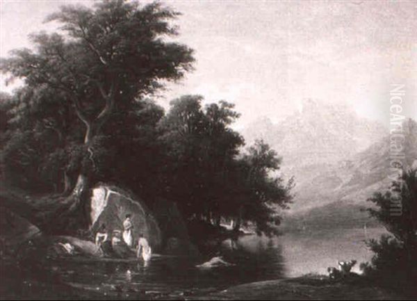 Baigneuses Au Bord D'un Lac Oil Painting by Francois Diday