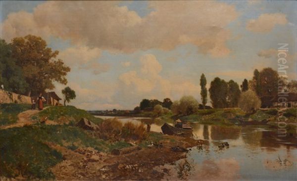 Paysanne Au Chemin De Halage Oil Painting by Jules Didier